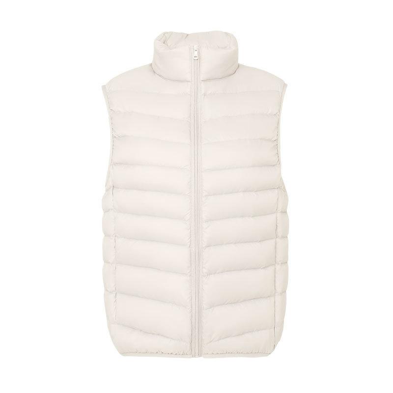 Women's Lightweight Down Vest Stand Collar Zip Up Sleeveless White Duck Down Padded Waistcoat Gilet