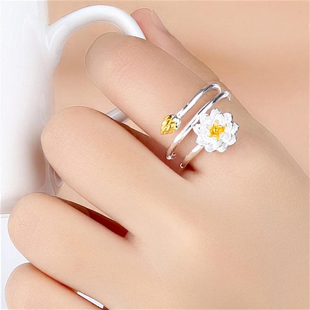Retro Chinese Lucky Design Opening Rings For Women Silver Color Good Luck Lotus Flower Koi Fish Finger Ring Friendship Jewelry