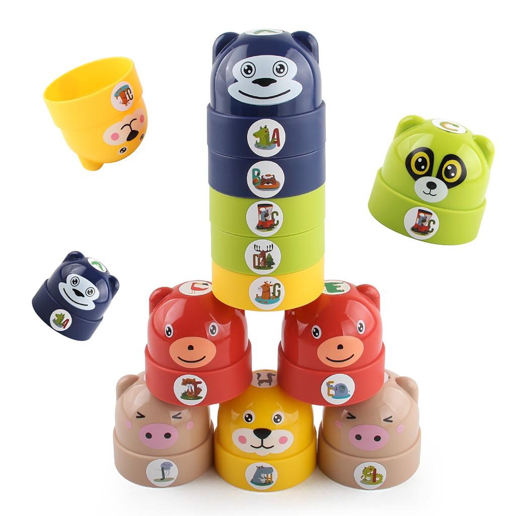 Stacking Blocks Game Plastic Block Tower Cartoon Building Blocks Kids Education