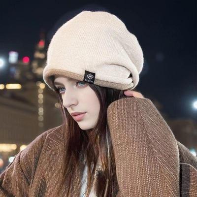 Women's Autumn Winter Cashmere Knitted Ear Protector Cold Hat Big Headband Fashion Versatile Wool Pile Hat
