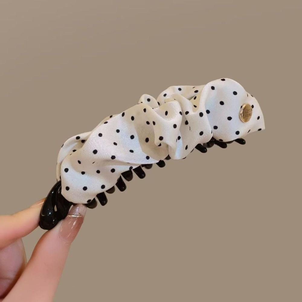 

New Dot Pleated Banana Clip Satin Korean-style Hair Clip Hair Claw Clips Adds Volume To Hair білий