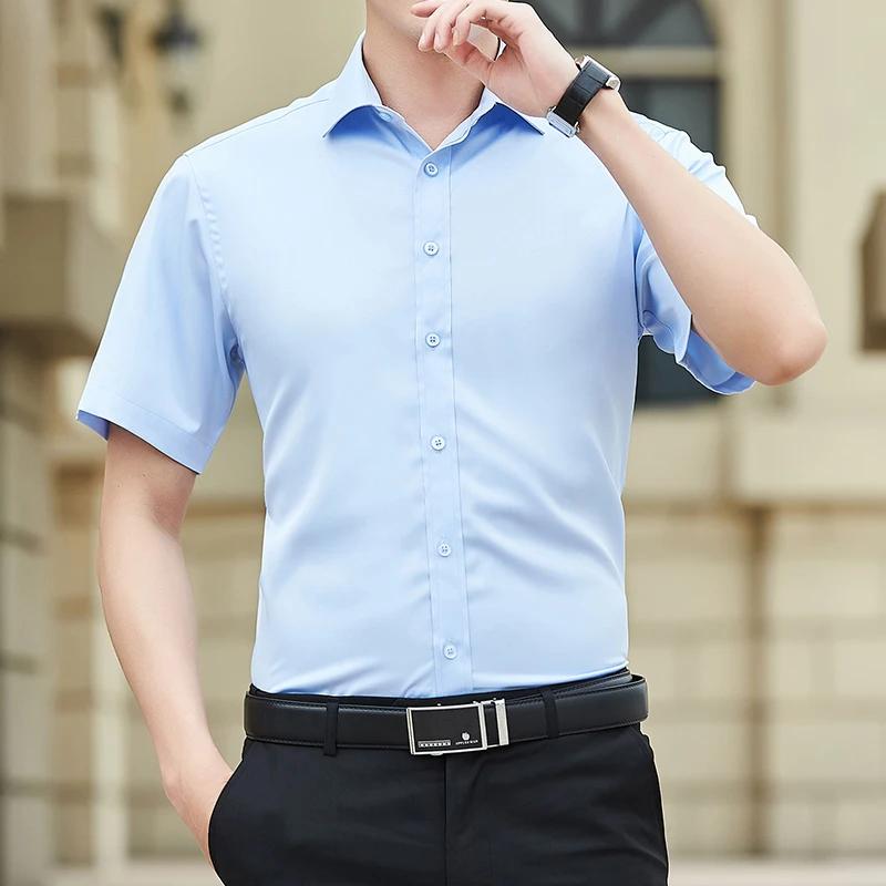 2026 Summer Men's Slim Solid Color Short Sleeve Shirt Business Casual White Shirt Male Brand Large Size 5XL Classic Style