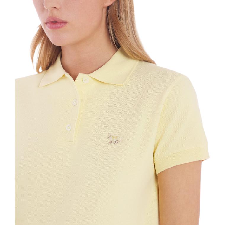 Maison Kitsune Baby Fox PSS24 Solid Color Logo Embroidered Casual Short Sleeve Polo Shirt Women Tops Yellow MW00202KJ7010-P712