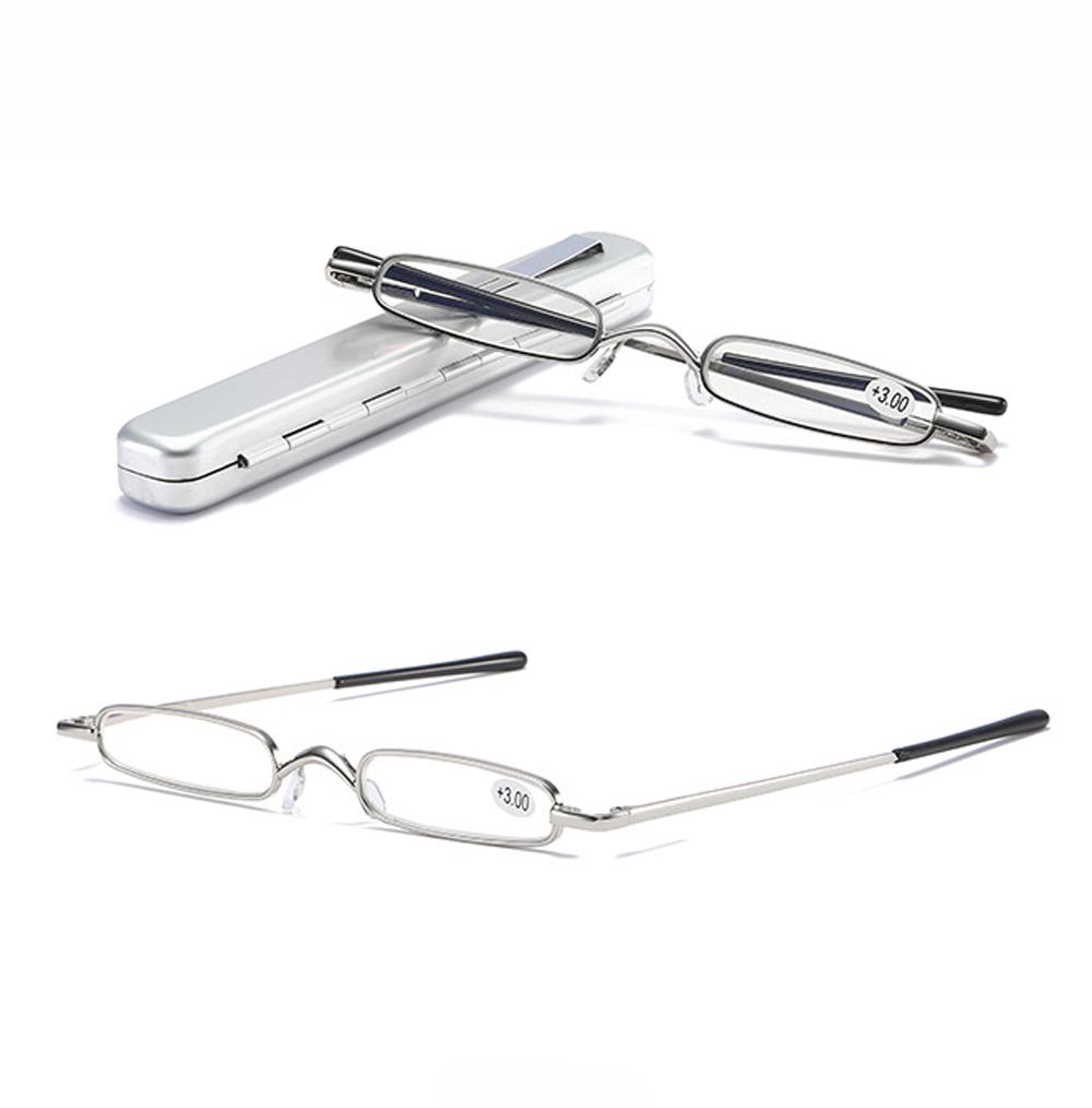 Portable Mini Reading Glasses Men Women Business Ultralight Small Rectangle Blue Light Eyeglasses with Case +100 +125 +150 +400