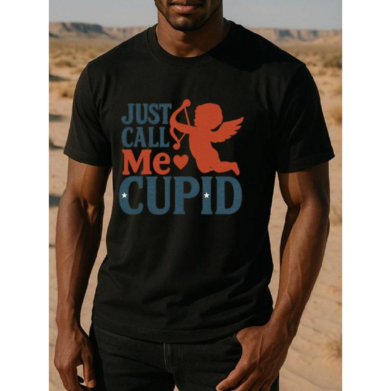 

European sizes Valentine s Day Confidence Declaration: Just Call Me Cupid Men s Printed Short-sleeved Shirt 4XL чорний