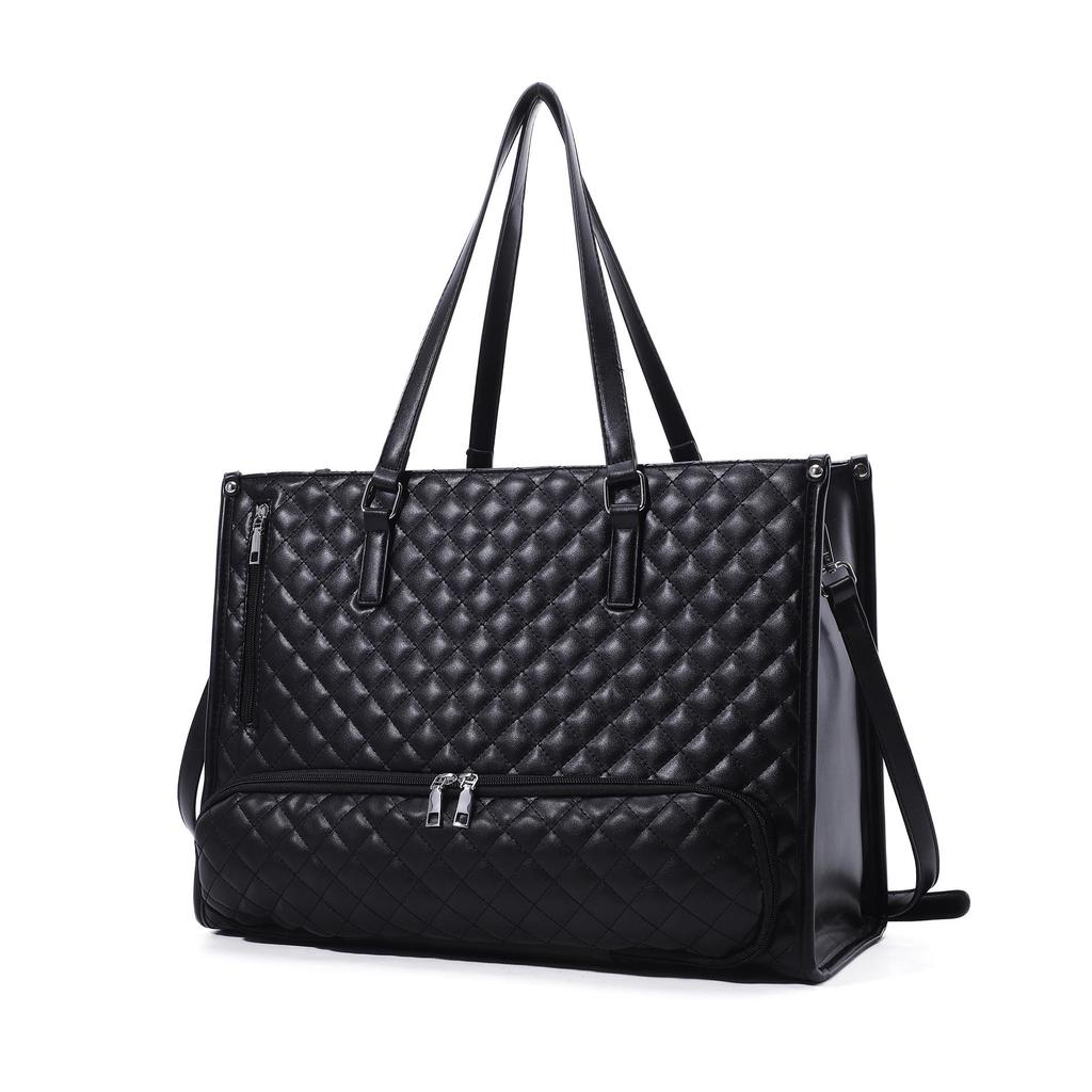 High-Quality Insulated Black Diamond Lattice Lunch Bag, Handbag, and Crossbody Tote