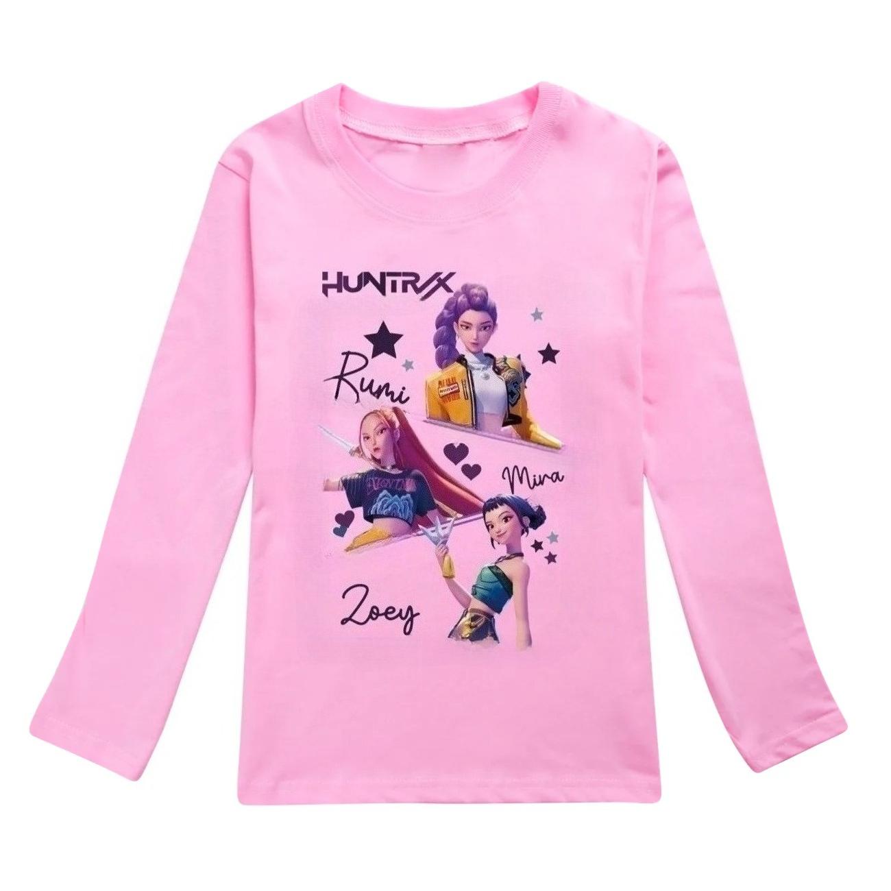 KPop Cacciatori di Demoni Bambini Huntrix Maglietta a Maniche Lunghe Cartone Animato Casual Girocollo Top per Ragazzi e Ragazze Abbigliamento Giovanile alla Moda Largo 160