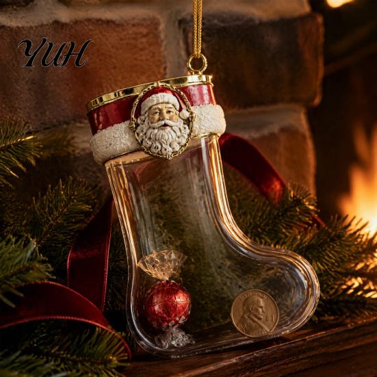 Transparent Candy Coin Filled Socks Fillable Christmas Stocking Acrylic Ornament, Tree Indoor Holiday Scene Hanging Props Decor, Santa Snowman