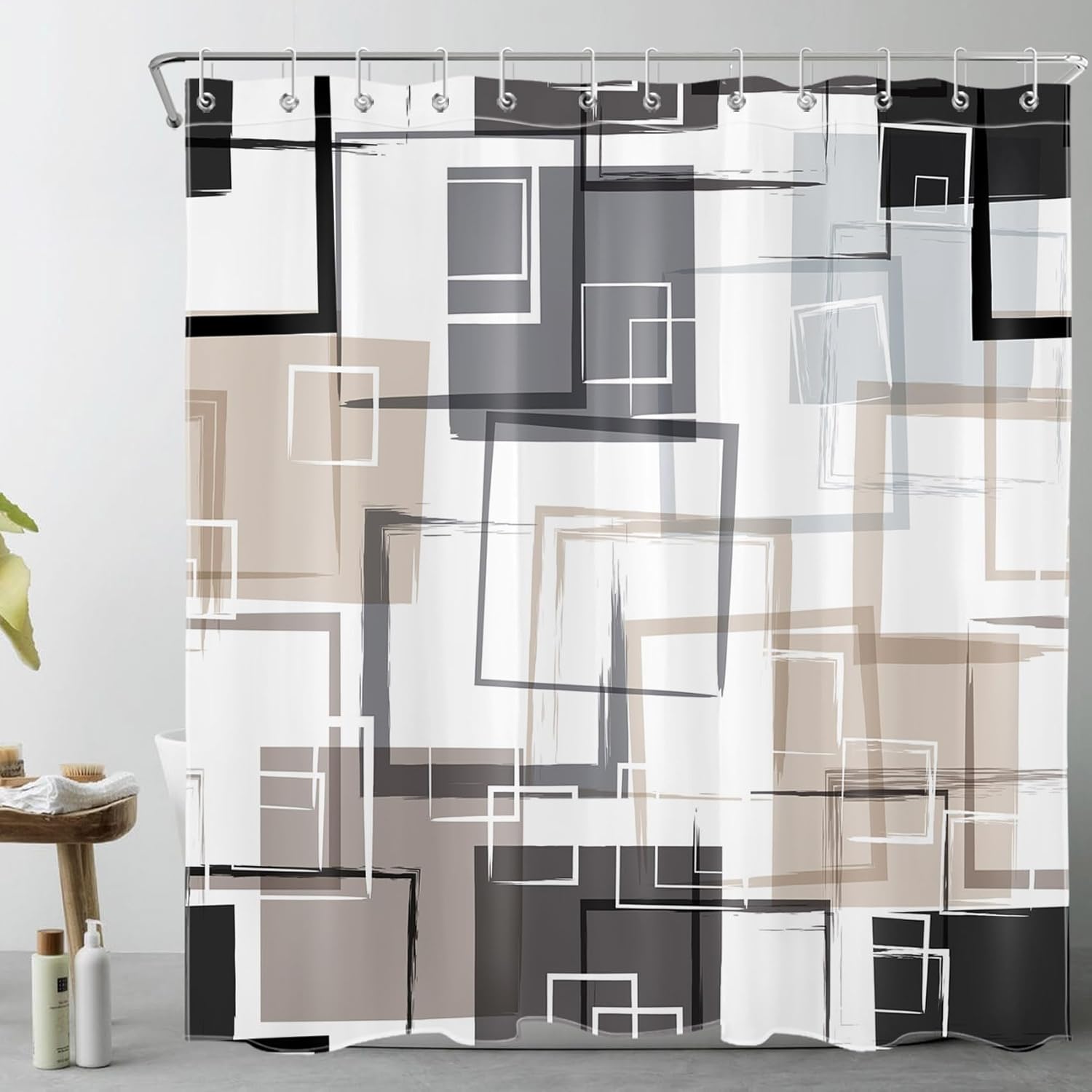 Home&Kitchen Accessories Brown/Black/White Modern Geometric Shower Curtain And Abstract Geometric Shower Curtain For Bathroom Modern Minimalist Bath