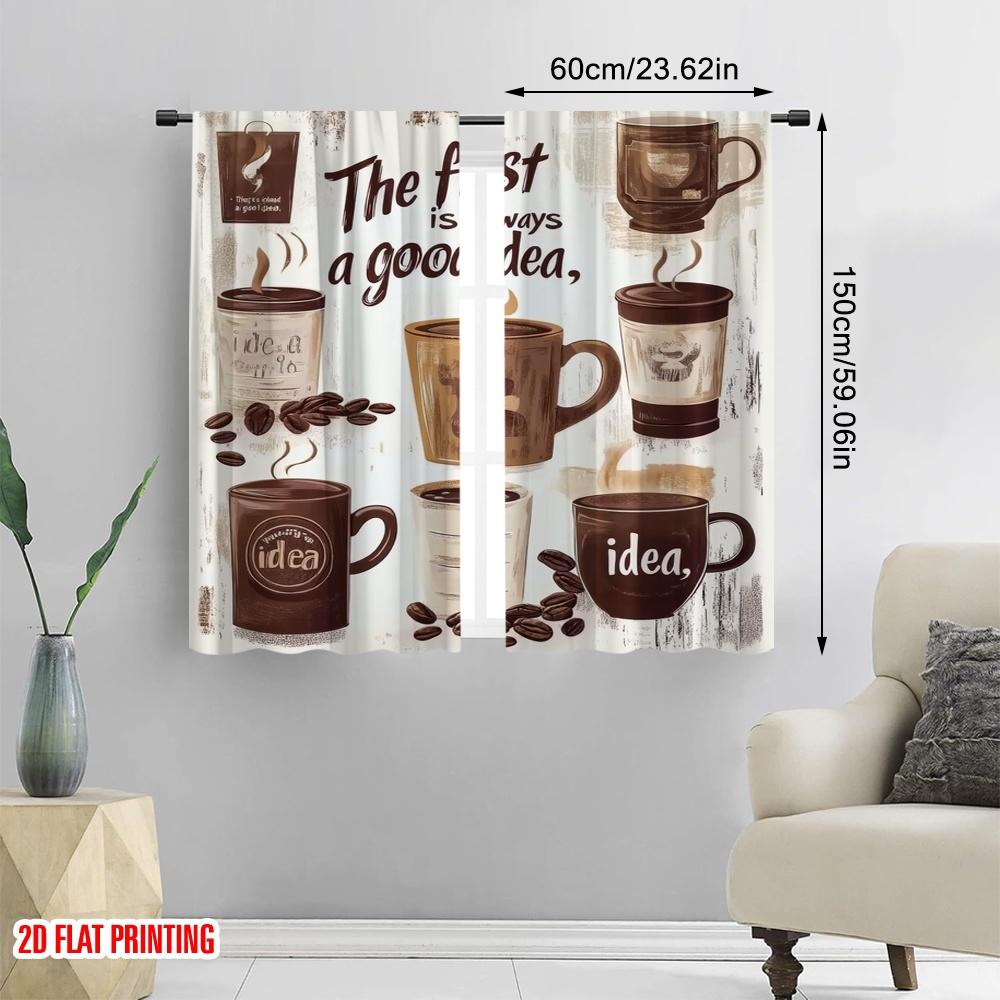 2 st, 2D platt tryckta Gardiner Digitaltryckta Kaffeinspirationer Polyestervävda (utan spö) Festlig Ldeal för Vardagsrum,