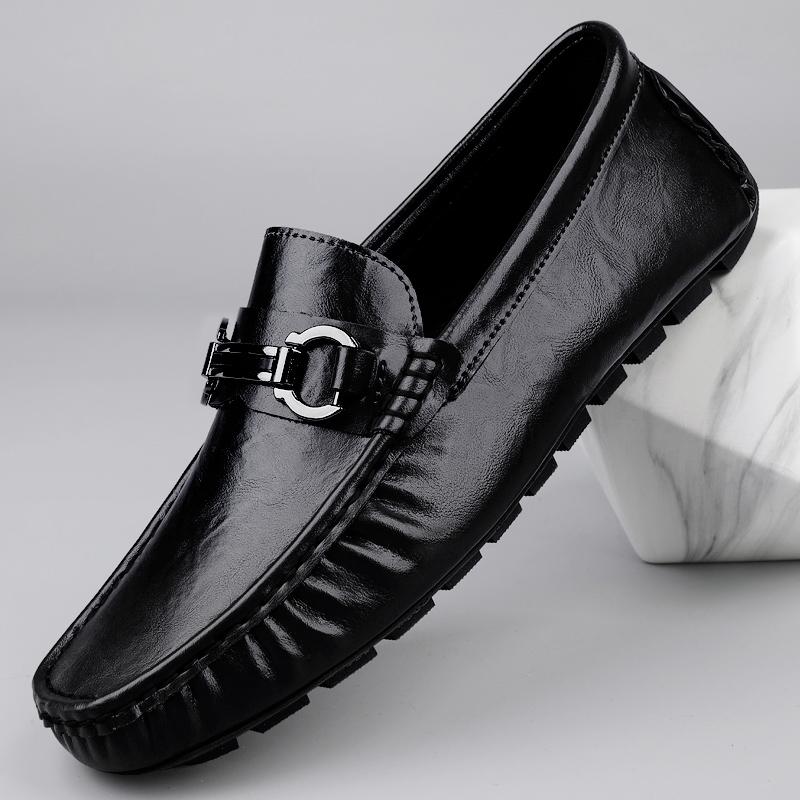 New Spring Men's Slip on Footwear Leather Loafers Metal Buckle Casual Shoes Business Man Moccasins Simple Driving Shoes
