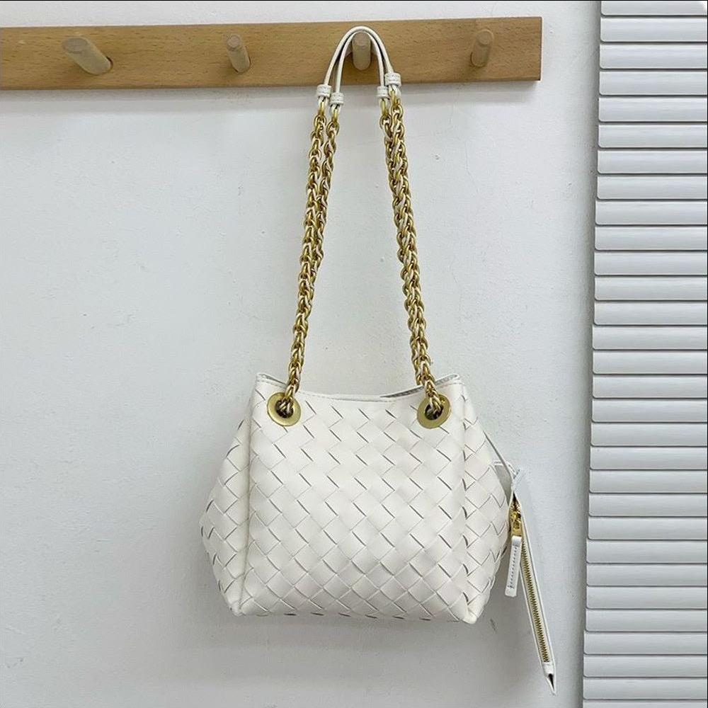 2026 Cross-border high-end metal chain woven parachute bag underarm shoulder crossbody large capacity retro bag women