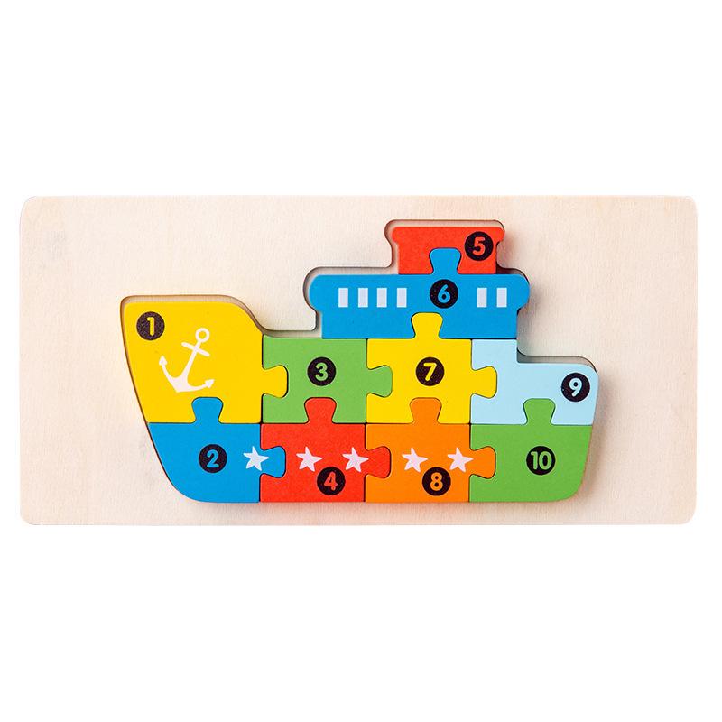 3D Wooden Buckle Puzzle: Educational Toy for Early Learning - Numbers, Transportation, and Animal Blocks