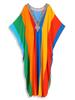 EDOLYNSA Flag Color Printed Boho Hand-knit V Neck Bat Sleeve Beach Dress 2024 Summer Women Loose Kaftan Beachwear Swimsuit Cover Up