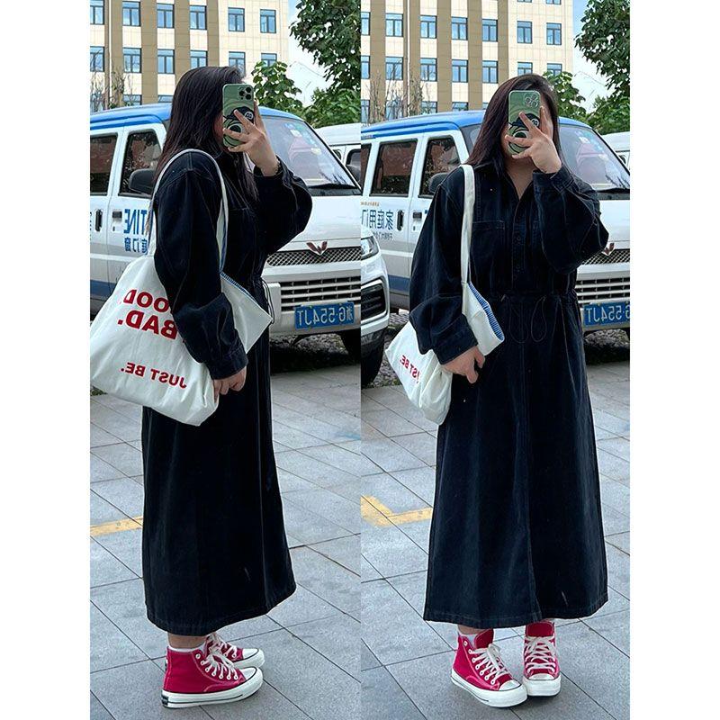 

150.00kg Plus Size Ladies Spring & Fall Fashion Denim Dress Black Gray 3XL