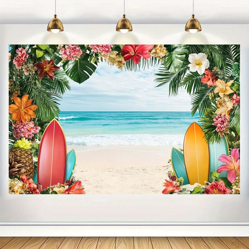 2D Flat Surface 1-piece Tropical Beach Polyester Background Suitable for Photo Booths and Room Decoration
