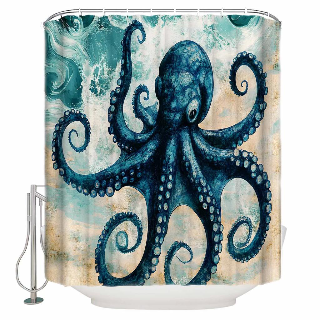 Vintage Octopus Texture Shower Curtains Waterproof Bath Curtains Home Decor Modern Luxury Bathroom Curtain
