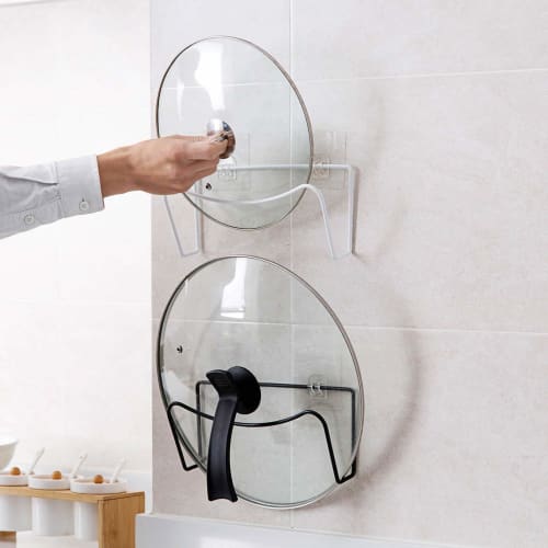 Shinepine Wall-Mounted Cutting Board Stand, Pot Lid Holder, Kitchen Storage with Strong Adhesive, No Drilling Required, 3-Piece Set, White
