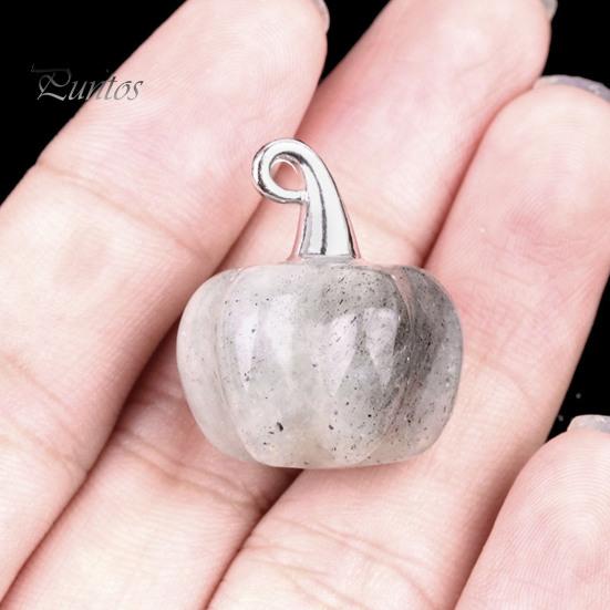 Colorful Pumpkin Charms Natural Crystal Pendant, Mini Carved Stone Charm with Halloween Decorations for Home Metal Hook, Micro Landscape Decor,
