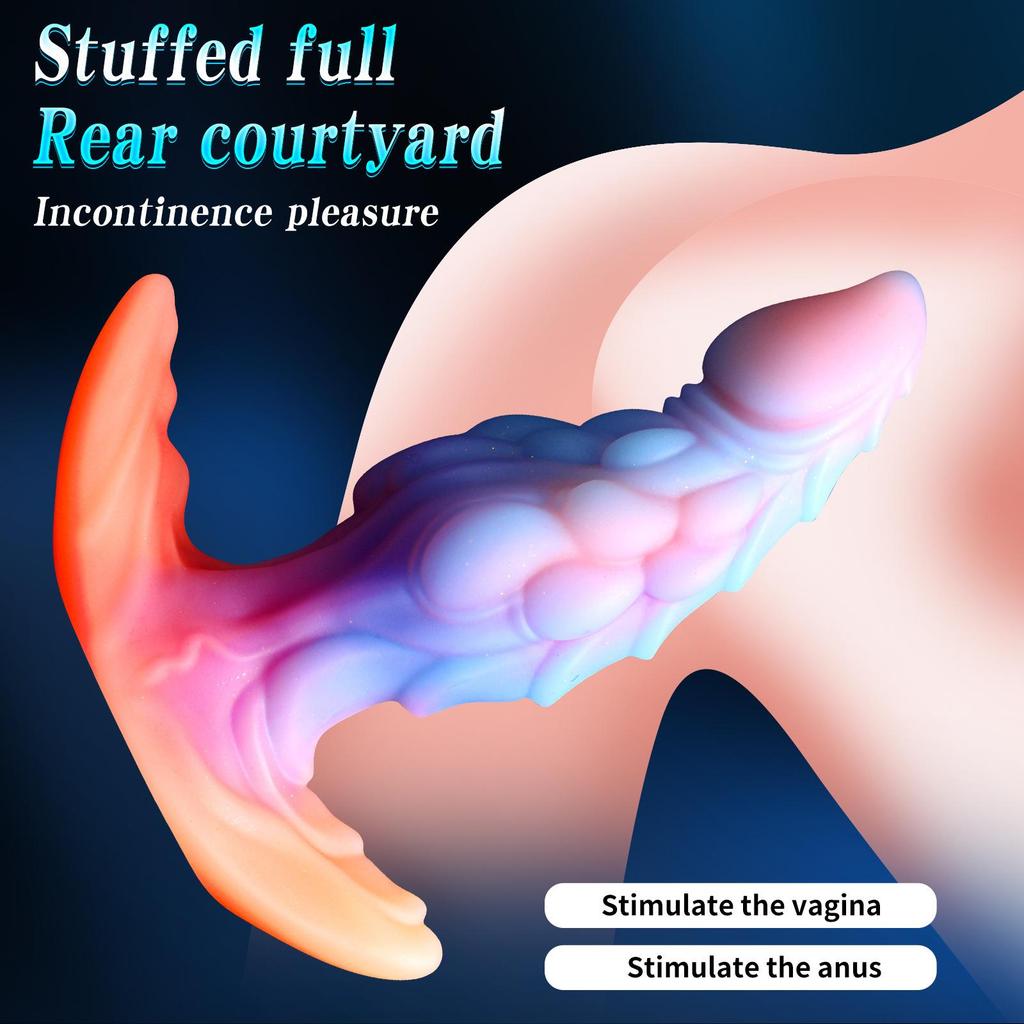 Unisex Glow-in-the-Dark Multi-colored Anal Plug – Unique-Shaped Liquid Silicone Phallic Masturbator – Adult Novelty Toy (Size S)