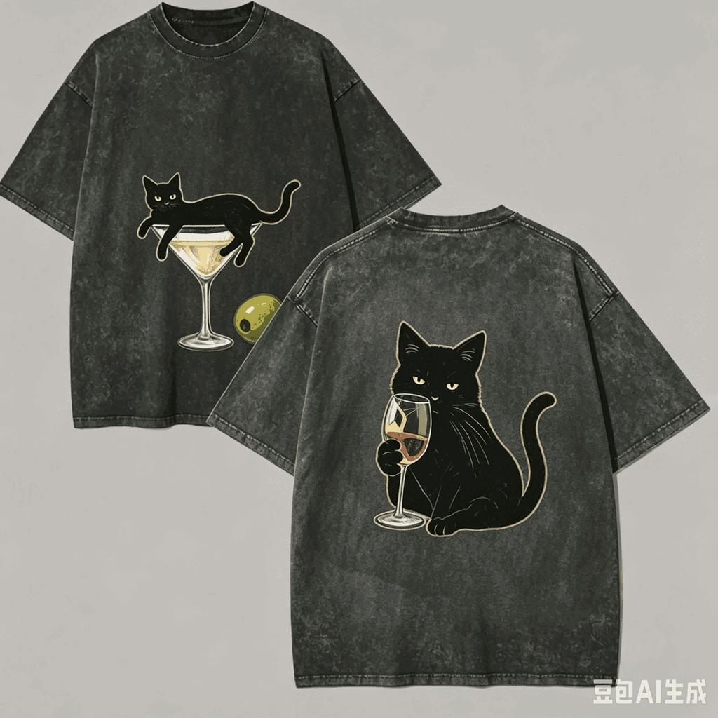 Cute cat for Fan Gift Washed T-shirt Men Women Harajuku Oversized Unisex Short Sleeve Streetwear high quality Couples
