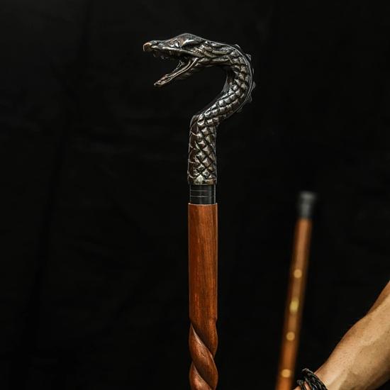 Luxury Wooden Walking Stick with Antique Copper Handle Hand-Carved Cane for Walking Support Functional Gift for Men Collectors