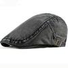 HT2411 Spring Summer Men Women Cap Sun Hat Denim   Flat Cap Adjustable Men Women Berets Artist Painter Beret Cap Men