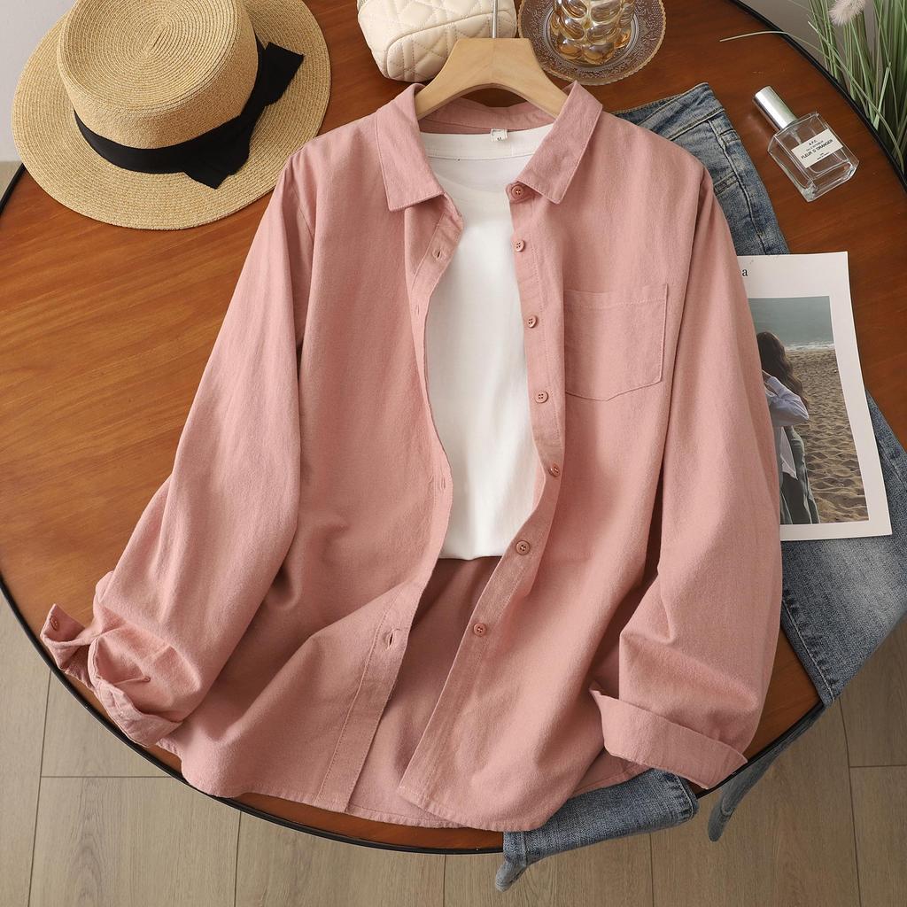 2025 A/W Women's Loose Pure Cotton Brushed Thickened Long Sleeve Casual Shirt