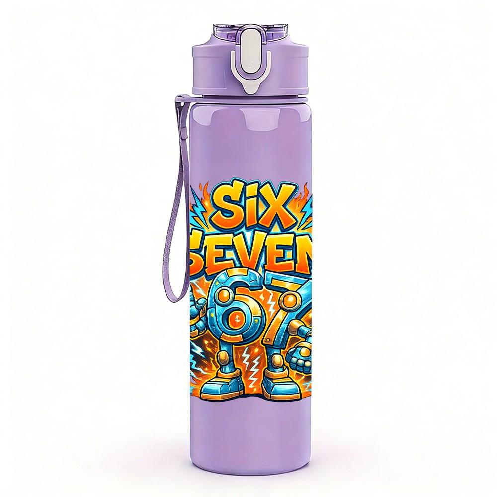1PC Six Seven Graffiti Letter Art Print 750ml Color Plastic Sports Water Bottle Leakproof Flip Straw Lid Suitable for Sports Office Home Use