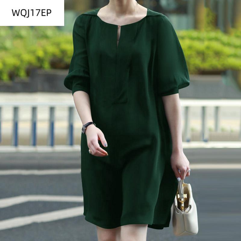 

Women Summer Round Neck Puff Short Sleeve Dresses S