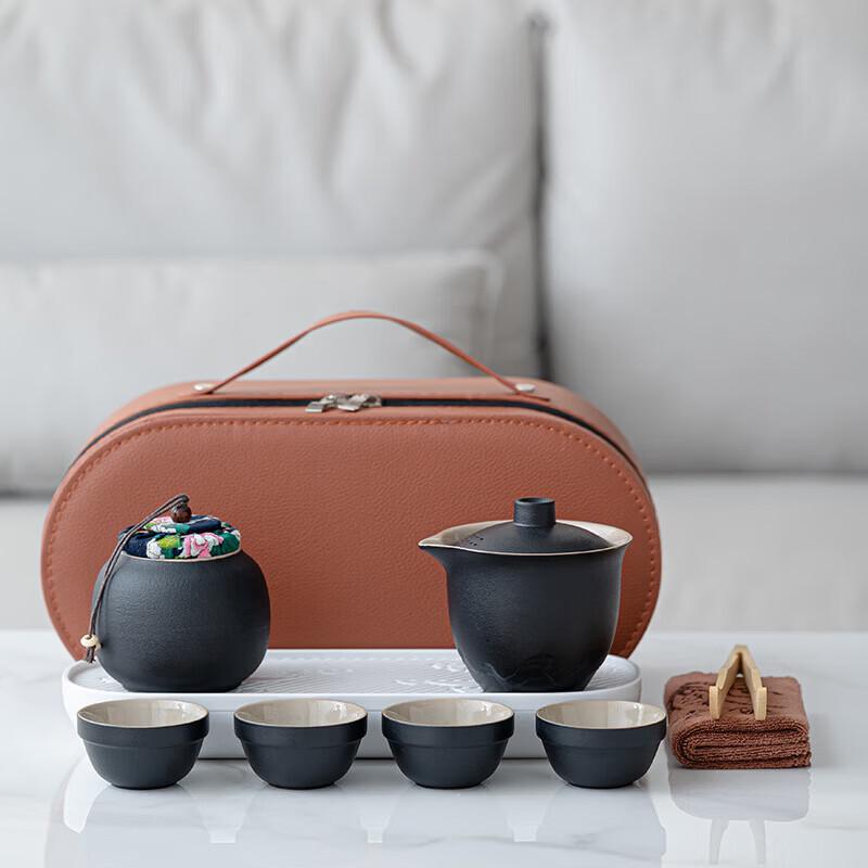 Portable Ceramic Kung Fu Tea Set (1 Pot, 4 Cups)