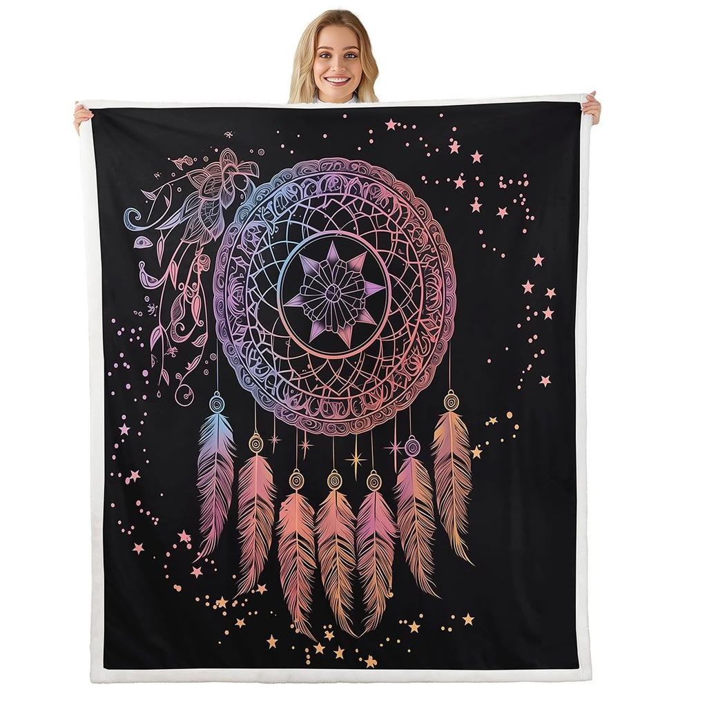 Dreamcatcher Blanket Boho Dream Catcher Plush Throw Blanket Flannel Fleece Blanket for Travel, Airplane, Bed, Couch, Car, Gift