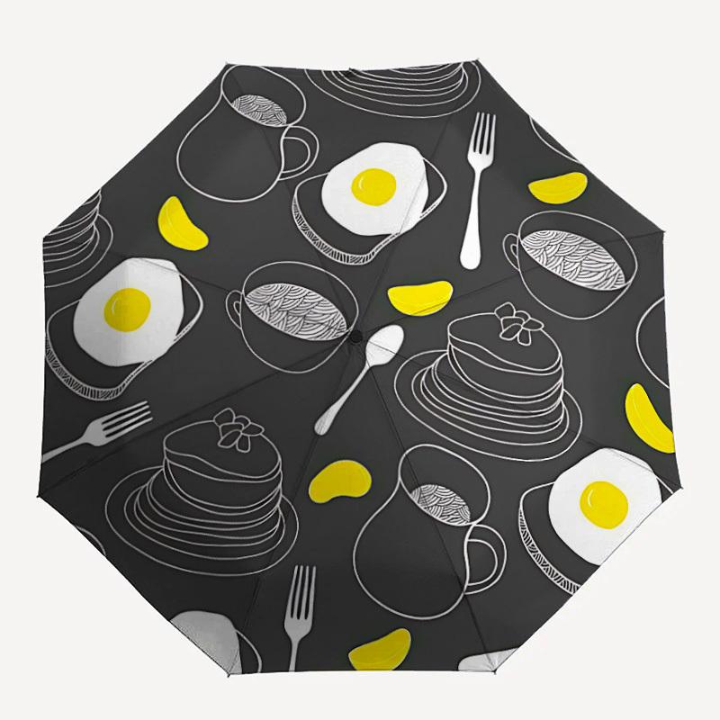 1pc Breakfast Foods Automatic Opening/Closing Umbrella with Operation & Windproof Canopy - Folding Design, Holiday Gift Yy260225169