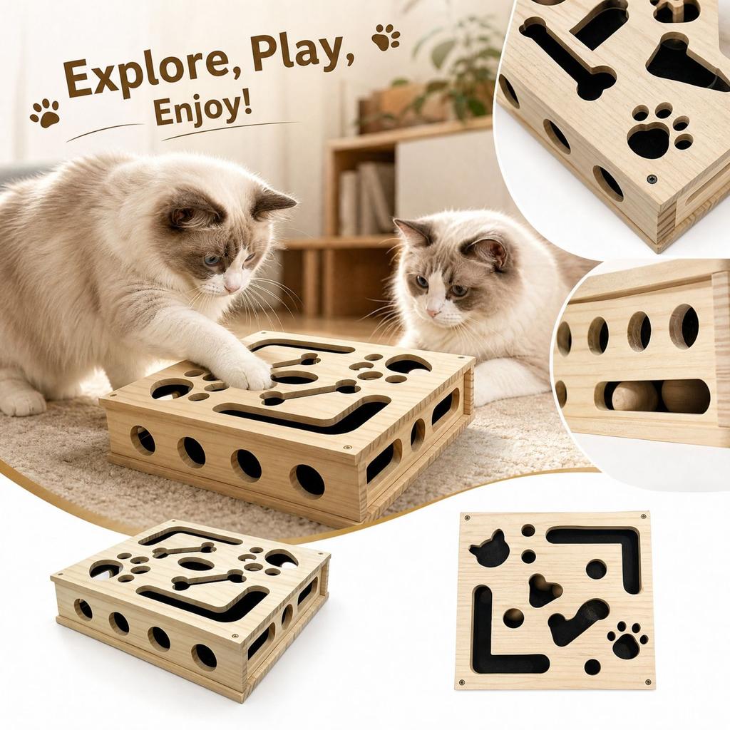 Wood Maze Toy - Fun Interactive Puzzle for Cats and