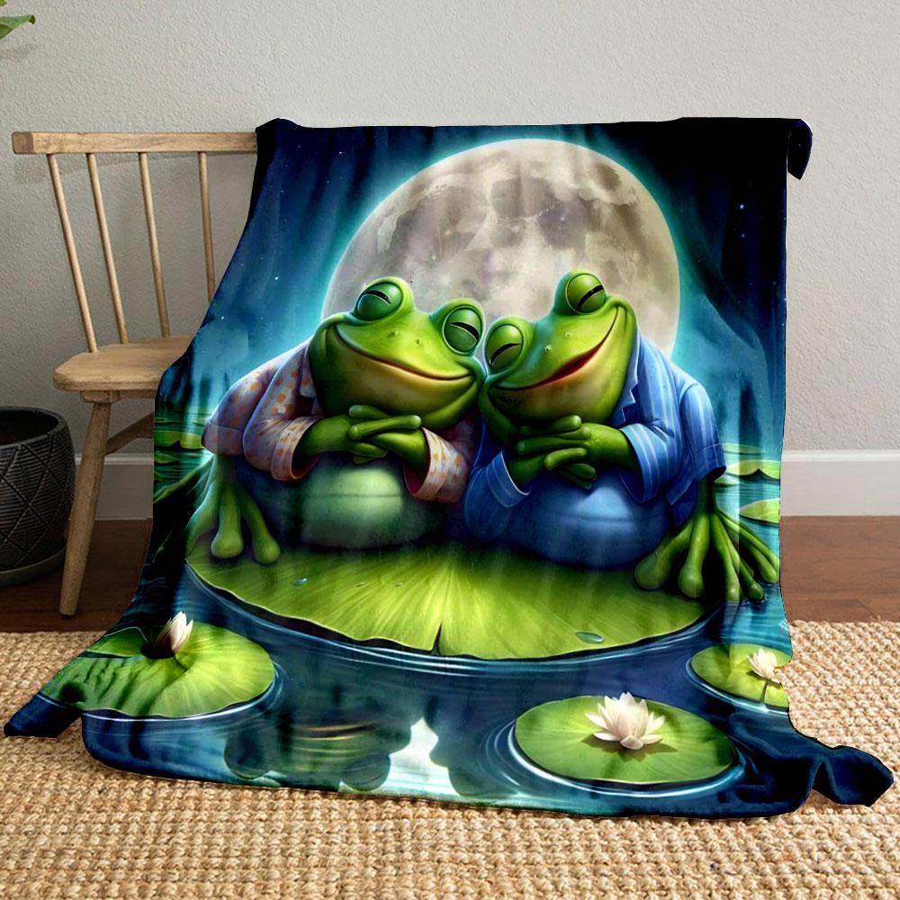 Cartoon Green Big Eyed Tree Frog  Printed Blanket Festival Gift for Friends Family,Bedroom Living Room Sofa Chairs Bed Blanket