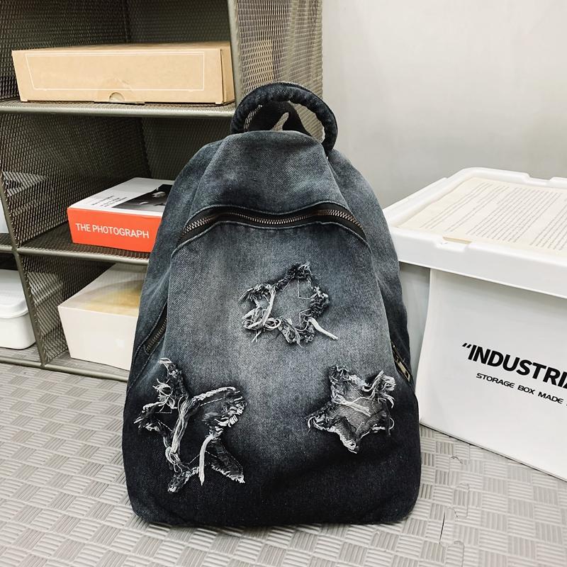 Rucsac Școlar pentru Elevi Rucsac Denim cu Gradient pentru Elevi de Gimnaziu