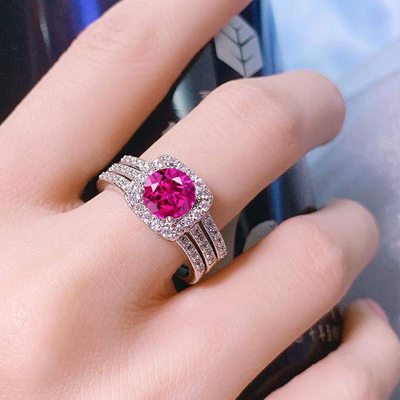 Square zirconium stacked wearing high-end rings, women's men's European and American exquisite three-piece set of noble temperament rings