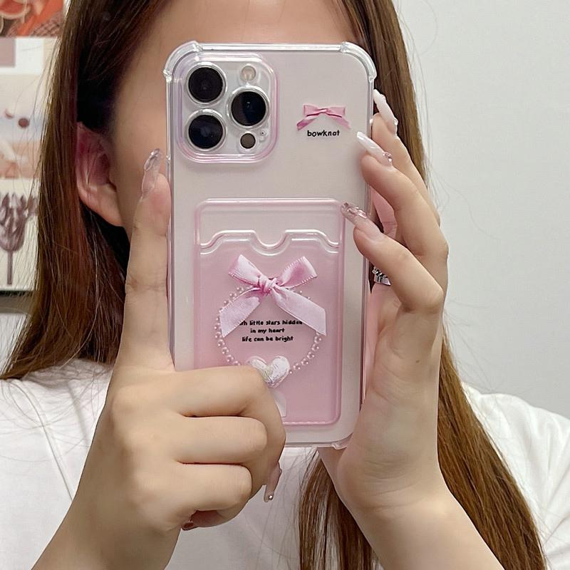 Lovely Bowknot Printed Soft TPU Clear Shockproof Casing Protective Cover Transparent Full Back Case