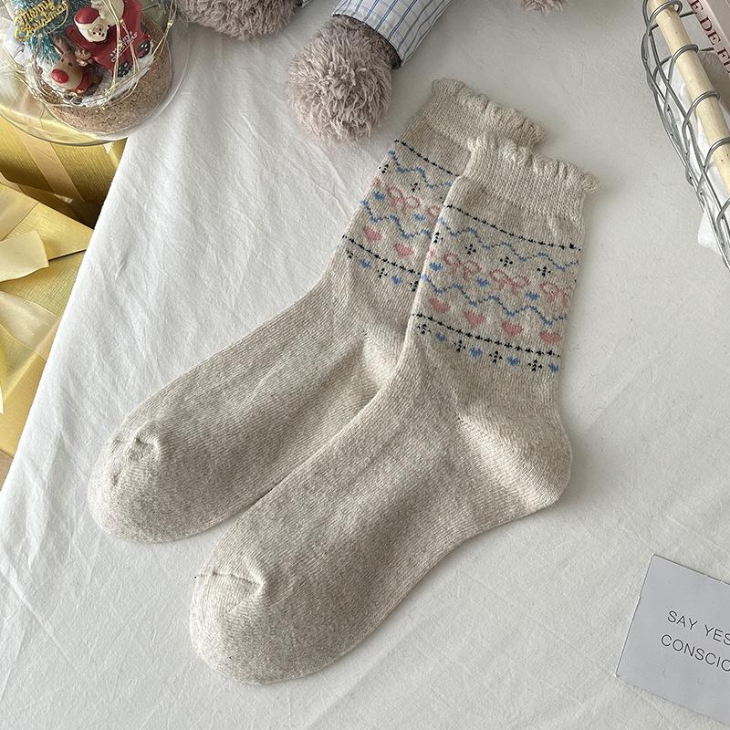 Wool Socks, Elk Warmth, Mid-Tube Bow, Christmas-Style Thick Socks