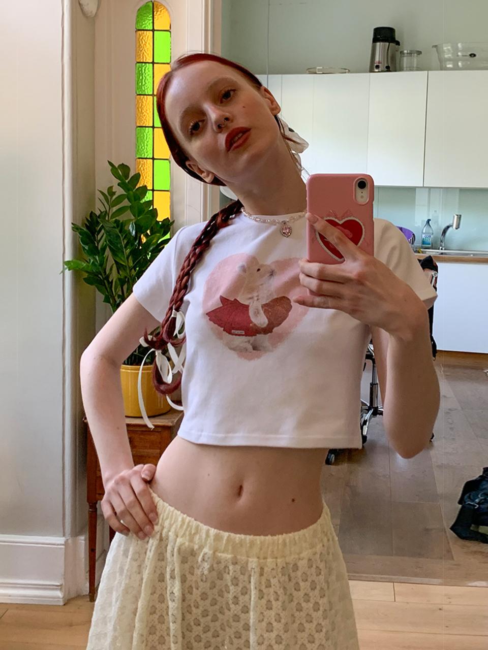 Tilda Matilda Salt Bread Rabbit Crop T-Shirt_White