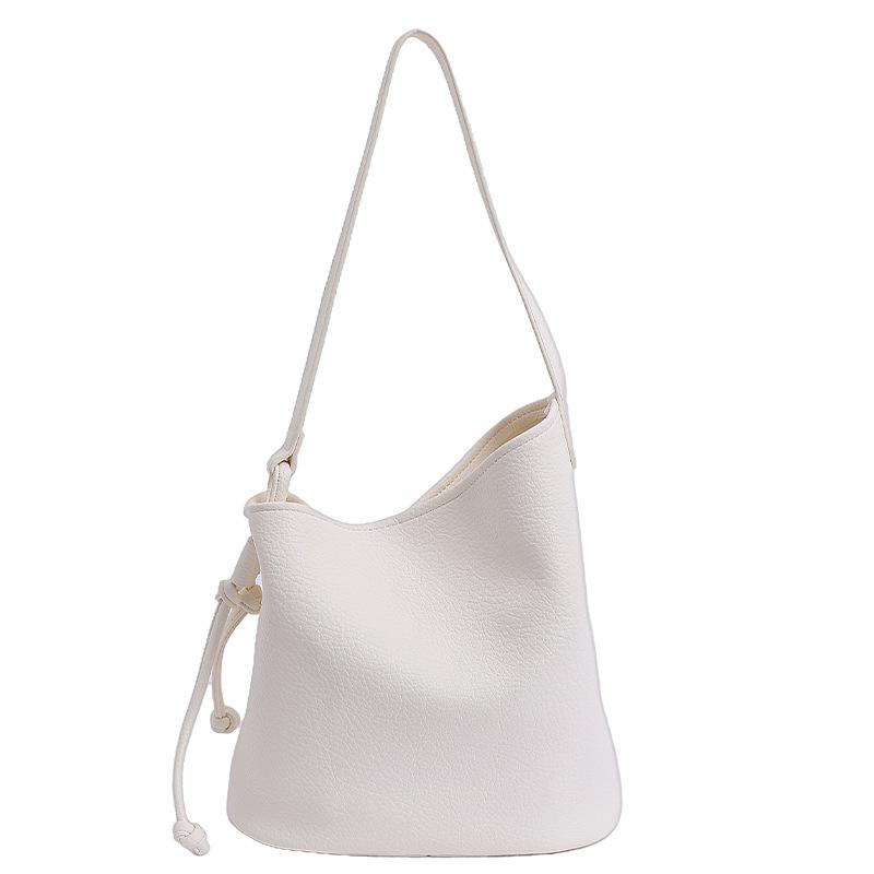 Summer New Niche Lychee Pattern Soft Leather Simple Bucket Bag Fashionable Single Shoulder Underarm Bag Women