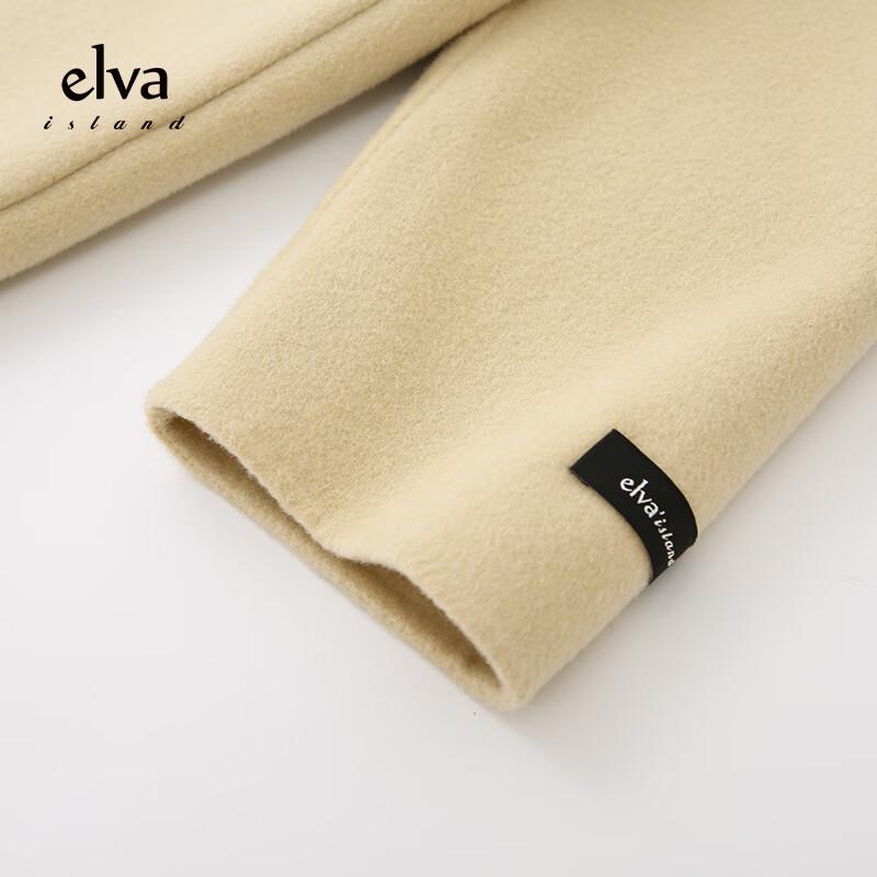 Elva' Island Women's Hooded Double-Sided Mid-Length Wool Coat