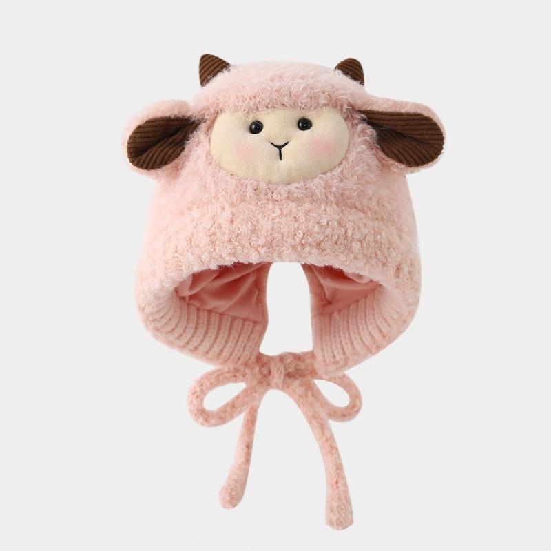 Fashion Cute Cartoon Sheep Beanie Bonnet Windproof Double Pompom Knitted Hat Warm Cold Proof Pullover Hat Winter