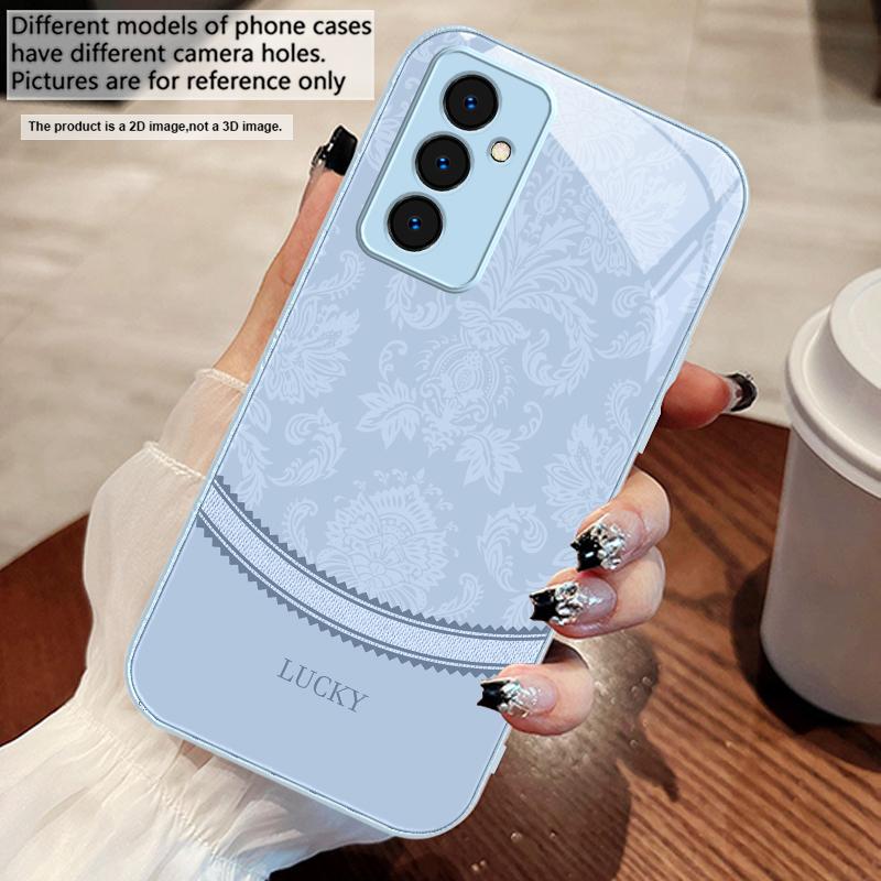 White Floral Vine Pattern For Samsung S25 S25 Edge S25Ultra S8 9 S10 20 U Ltra S21 Pro 22 Plus S23 FE S24 Ultra Glass Phone Case
