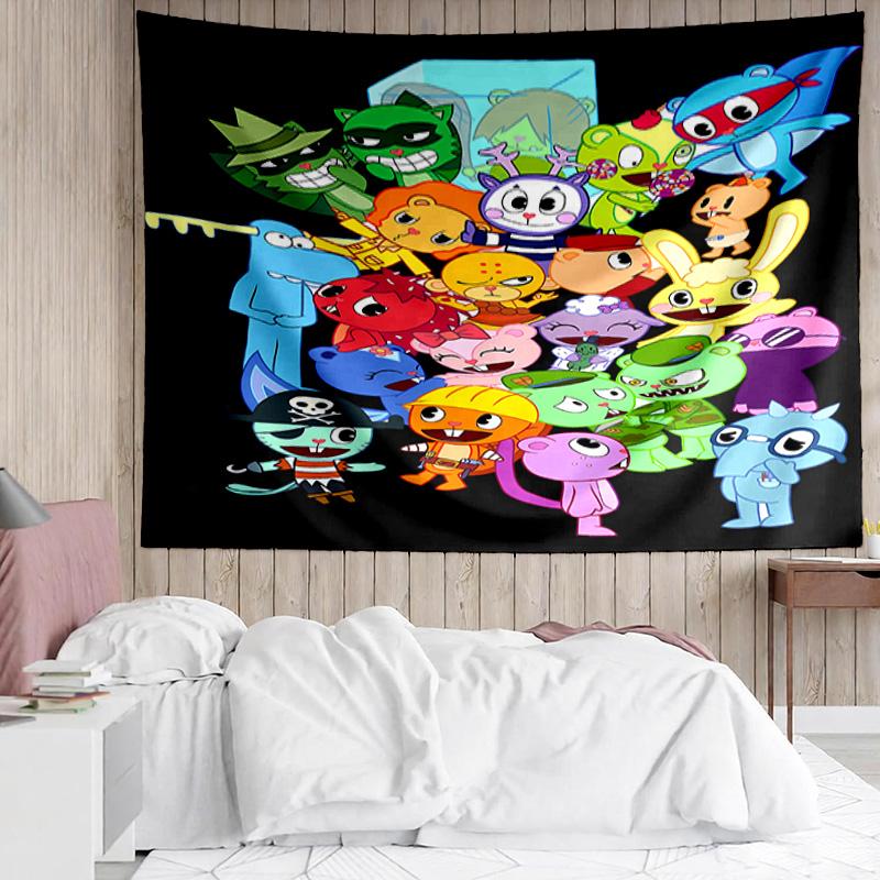 Happy Tree Friends3 Tapestry for Bedroom Aesthetic Classroom Tapestries Wall Hanging for Living Room Dorm Office,Ideal Creative Gift