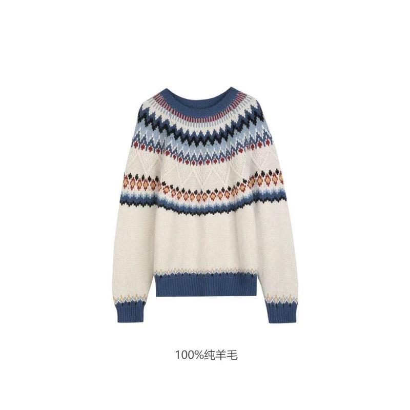 

Жаккардовый шерстяной свитер в стиле ретро с круглым вырезом