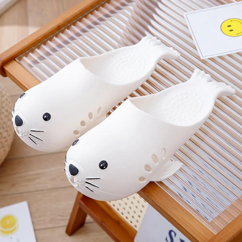 Fashion PVC Slippers Fashion Parent-child Seal Baotou Male Cartoon Girl Sandals Couple Bathroom Can Wear Shoes Outside Casual 2025