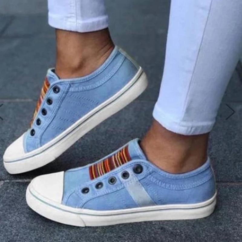 Women's Canvas Shoes Summer Flats Sneaker Fashion Vulcanized Shoe Slip on Loafers Thick Sole  Casual Woman Walking Shoes