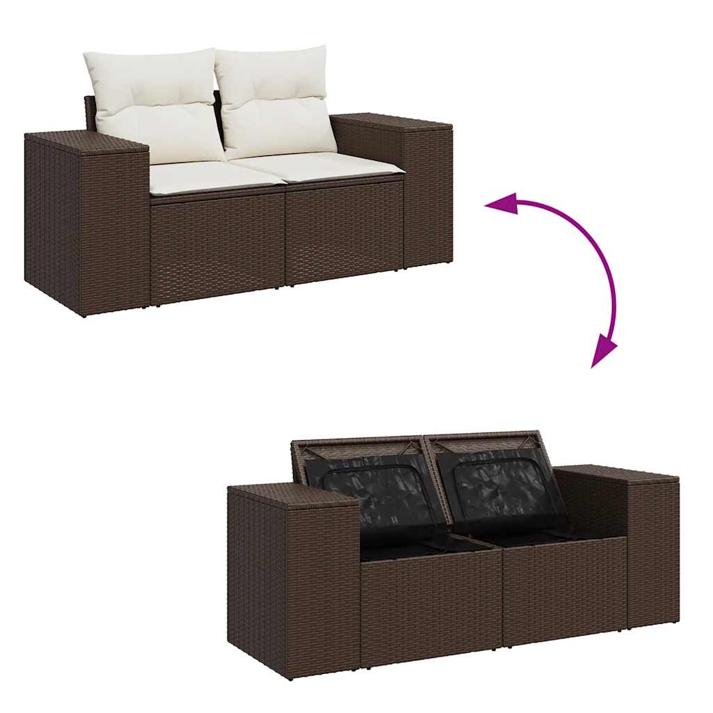 6 Piece Brown Poly Rattan Garden Sofa Set with Cushions