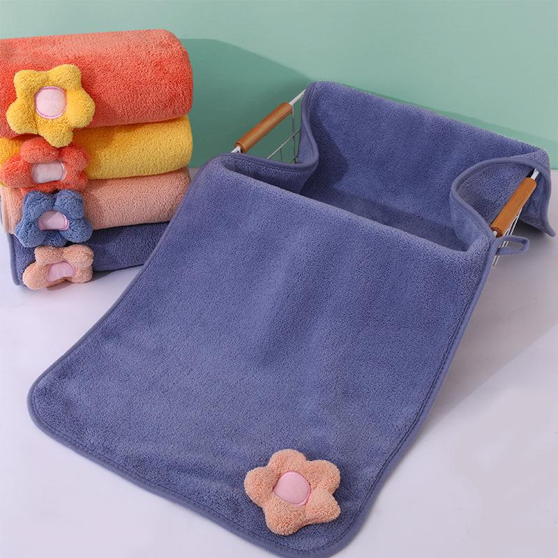 Soft High-Density Coral Fleece Towel - Absorbent, Thick Face & Hair Drying with Fresh 3D Floral Design